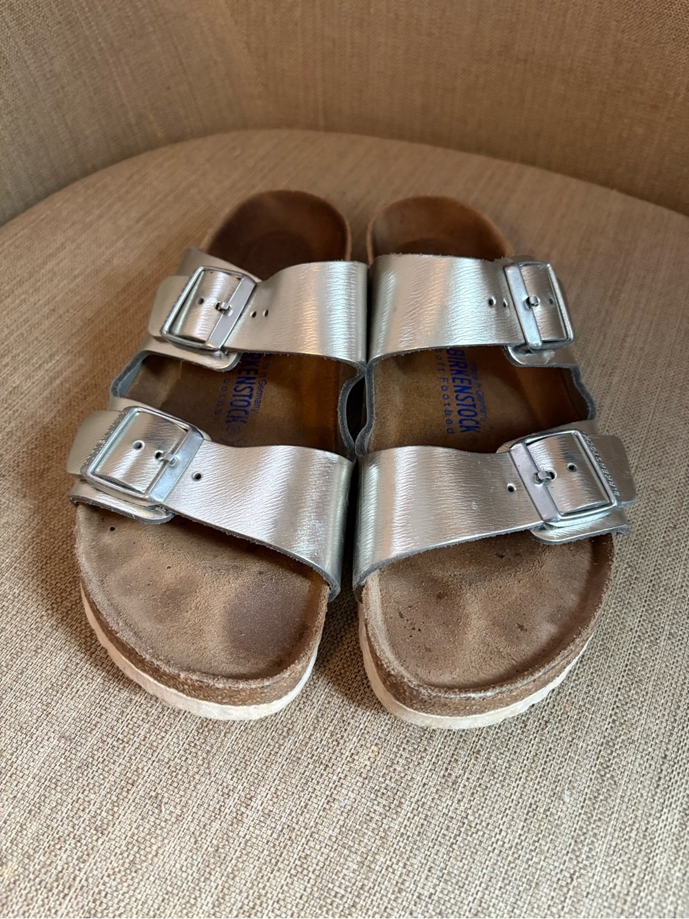 Birkenstock Arizona Soft Footbed Sandal in Metallic Silver